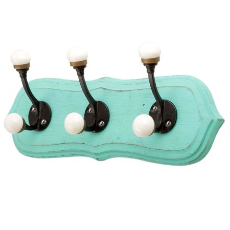 Turquoise Black Double Loop Ceramic Iron Wooden Hooks